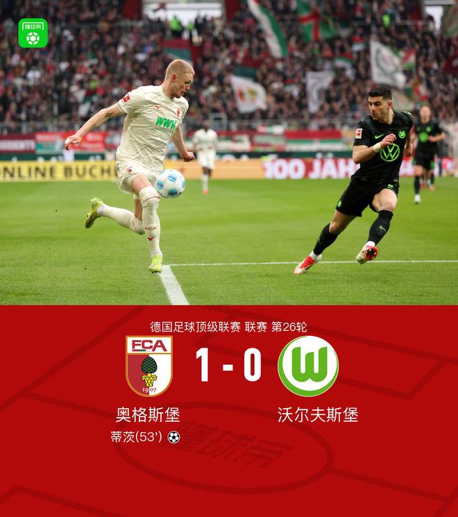 奧格斯堡勝狼堡，蒂茨破門，澤西格爾助攻，兩連勝！